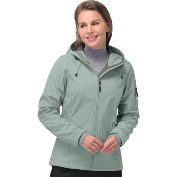 Womens Softshell Jacket Fleece Lined Hooded Warm Windproof Waterproof Outdoor Co